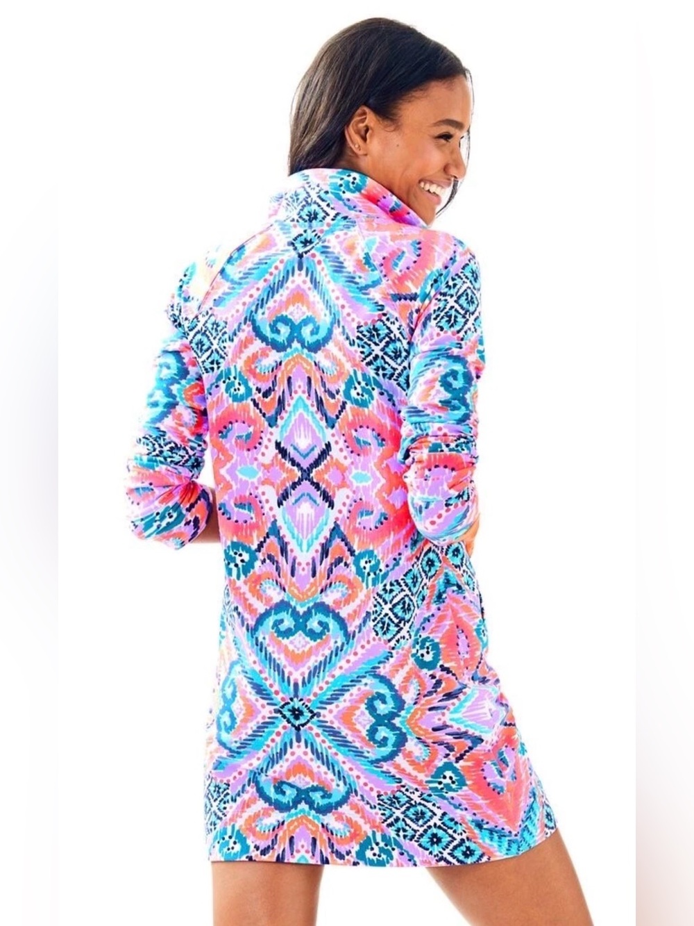 Lilly Pulitzer UPF 50+ Skipper Popover Dress in the vibrant Solar Opposite print